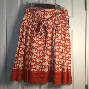 Ivory and Spice Patterned Skirt with Lace Trim